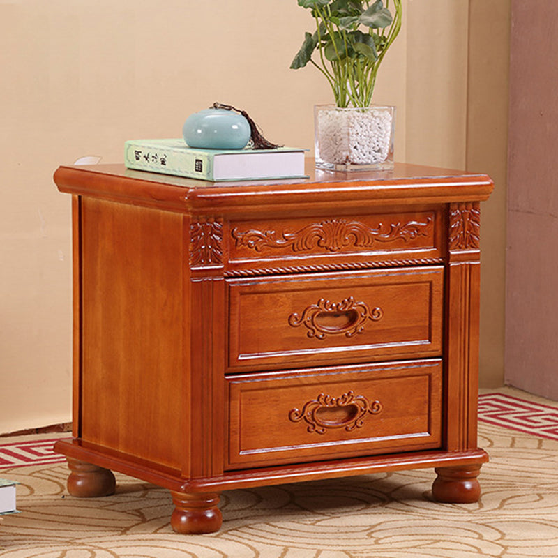 Traditional Vintage Rectangular Solid Wood Plywood MDF Metal Nightstand 2-Drawer For Bedroom