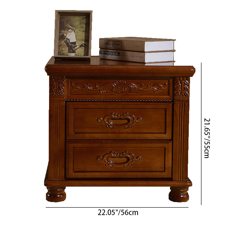 Traditional Vintage Rectangular Solid Wood Plywood MDF Metal Nightstand 2-Drawer For Bedroom