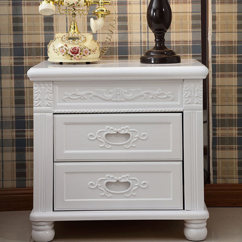 Traditional Vintage Rectangular Solid Wood Plywood MDF Metal Nightstand 2-Drawer For Bedroom