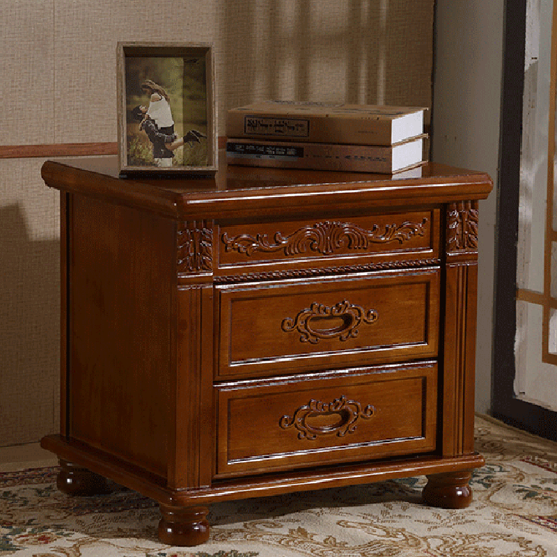 Traditional Vintage Rectangular Solid Wood Plywood MDF Metal Nightstand 2-Drawer For Bedroom
