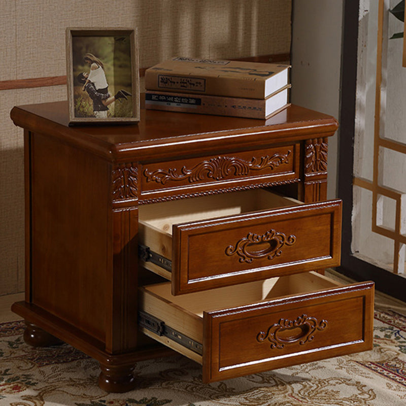 Traditional Vintage Rectangular Solid Wood Plywood MDF Metal Nightstand 2-Drawer For Bedroom