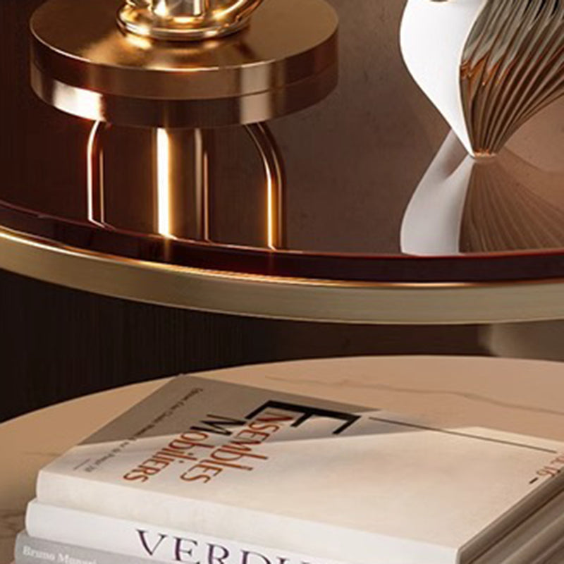 Modern Luxury Round Saddle-Style Faux Leather Glass Plywood Nightstand 1-Drawer For Bedroom