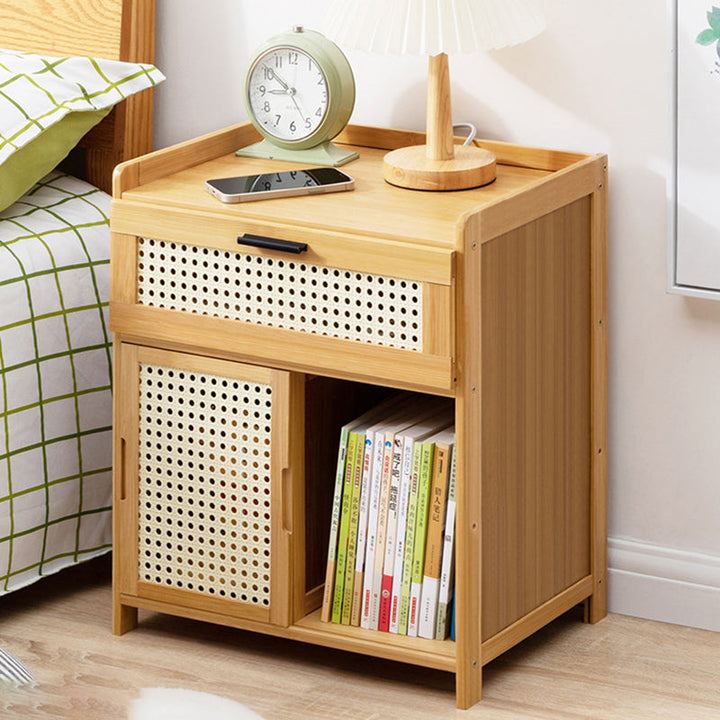 Modern Minimalist Rectangle Bamboo Composite Board Glass Plastic Nightstand 1/3 Drawer For Bedroom