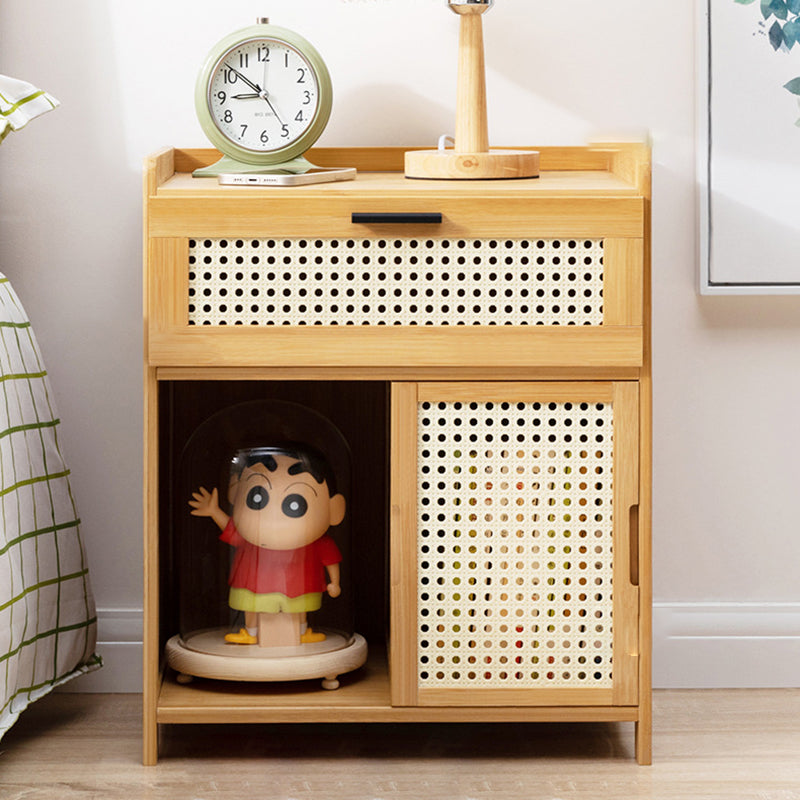Moderner minimalistischer rechteckiger Nachttisch aus Bambus-Verbundplatte, Glas und Kunststoff mit 1/3 Schubladen fürs Schlafzimmer 