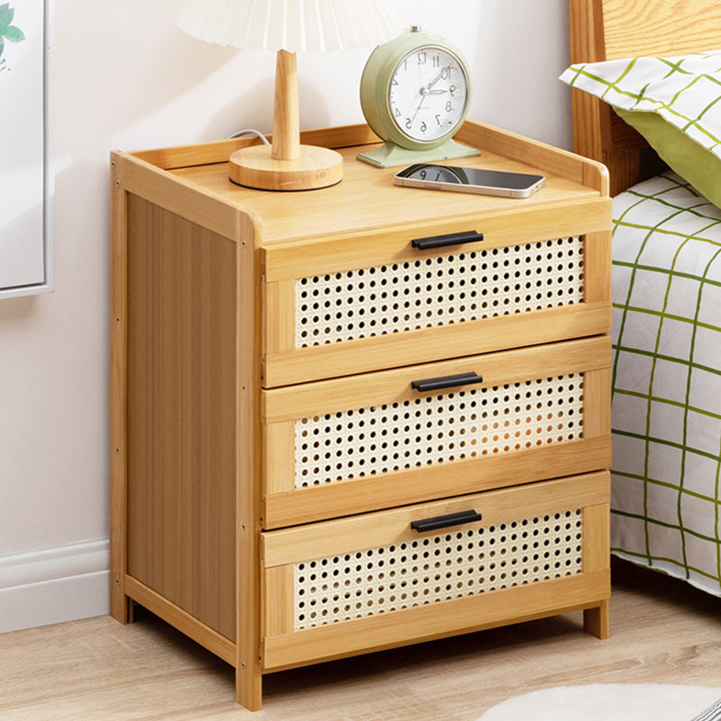 Moderner minimalistischer rechteckiger Nachttisch aus Bambus-Verbundplatte, Glas und Kunststoff mit 1/3 Schubladen fürs Schlafzimmer 