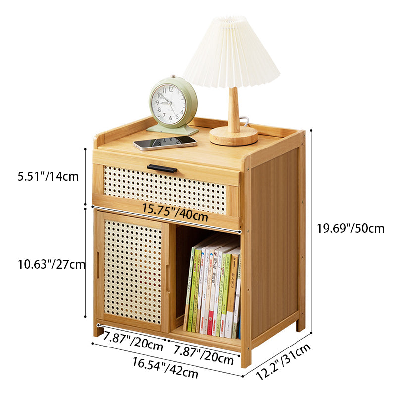 Moderner minimalistischer rechteckiger Nachttisch aus Bambus-Verbundplatte, Glas und Kunststoff mit 1/3 Schubladen fürs Schlafzimmer 