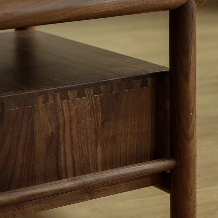 Traditional Japanese Rectangular Black Walnut Kraft Paper Twine Nightstand 1-Drawer For Bedroom