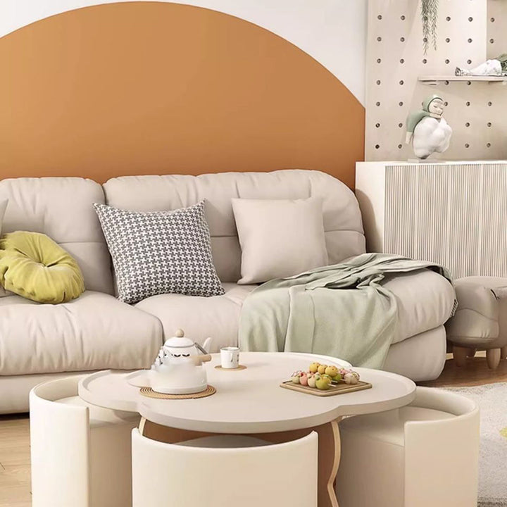 Moderner minimalistischer runder Clover-Couchtisch aus MDF mit kratzfestem Leder für das Wohnzimmer 