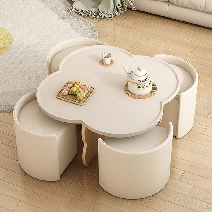 Moderner minimalistischer runder Clover-Couchtisch aus MDF mit kratzfestem Leder für das Wohnzimmer 