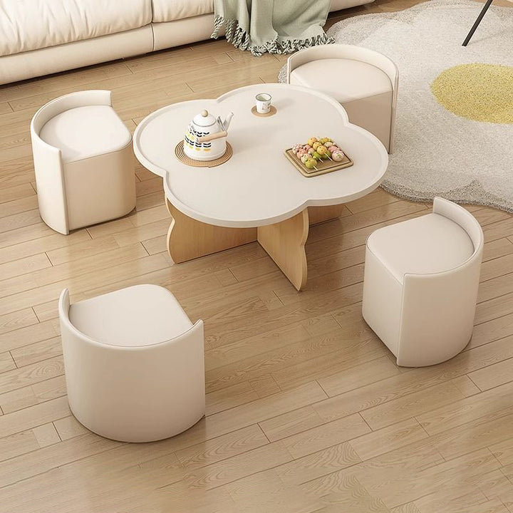 Moderner minimalistischer runder Clover-Couchtisch aus MDF mit kratzfestem Leder für das Wohnzimmer 