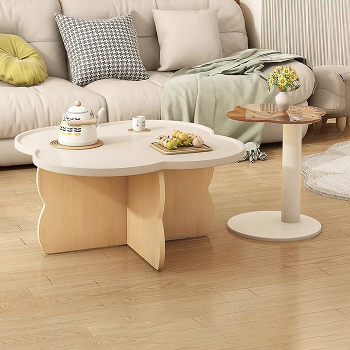 Moderner minimalistischer runder Clover-Couchtisch aus MDF mit kratzfestem Leder für das Wohnzimmer 