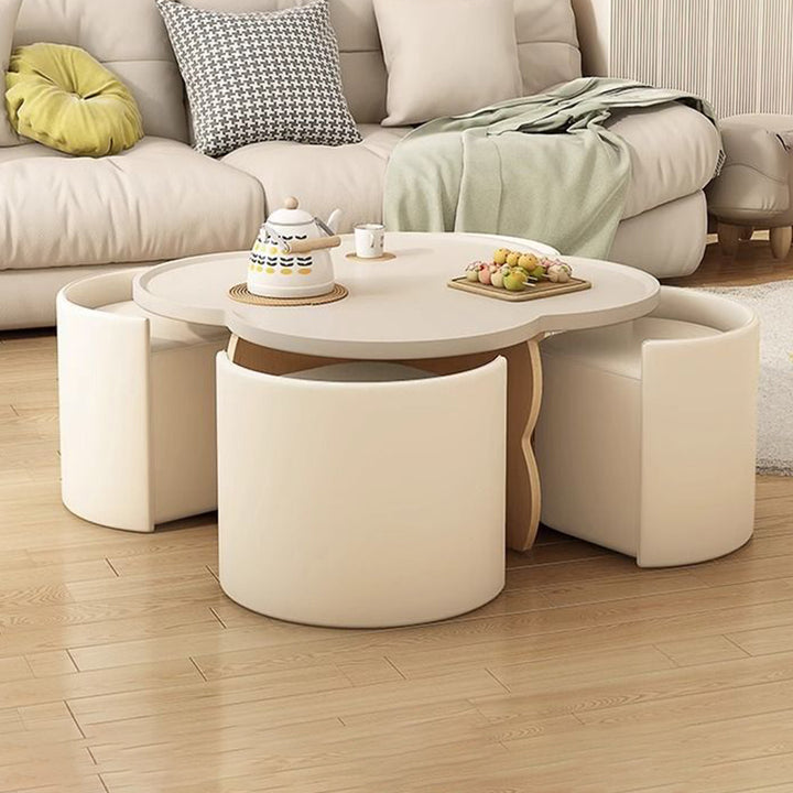 Moderner minimalistischer runder Clover-Couchtisch aus MDF mit kratzfestem Leder für das Wohnzimmer 