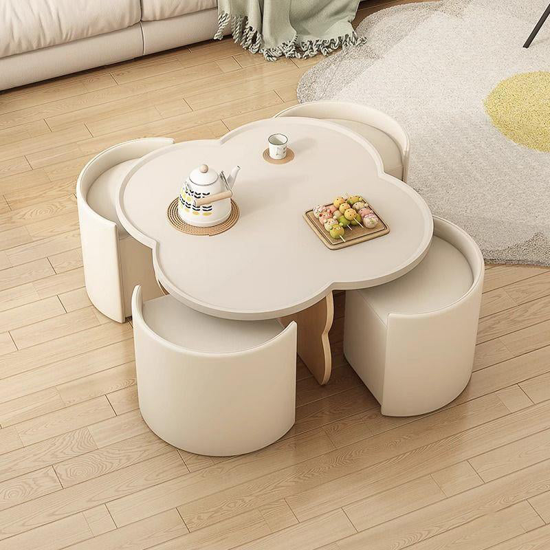 Moderner minimalistischer runder Clover-Couchtisch aus MDF mit kratzfestem Leder für das Wohnzimmer 