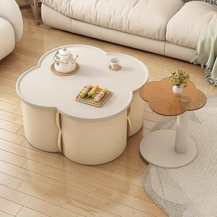 Moderner minimalistischer runder Clover-Couchtisch aus MDF mit kratzfestem Leder für das Wohnzimmer 