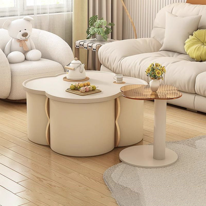 Moderner minimalistischer runder Clover-Couchtisch aus MDF mit kratzfestem Leder für das Wohnzimmer 