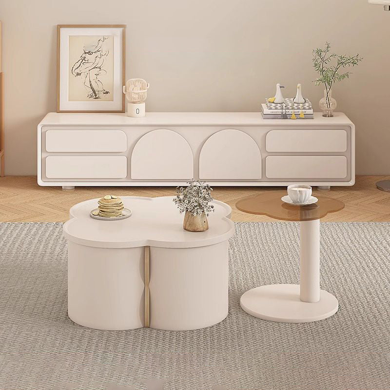 Moderner minimalistischer runder Clover-Couchtisch aus MDF mit kratzfestem Leder für das Wohnzimmer 