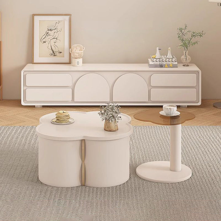 Moderner minimalistischer runder Clover-Couchtisch aus MDF mit kratzfestem Leder für das Wohnzimmer 