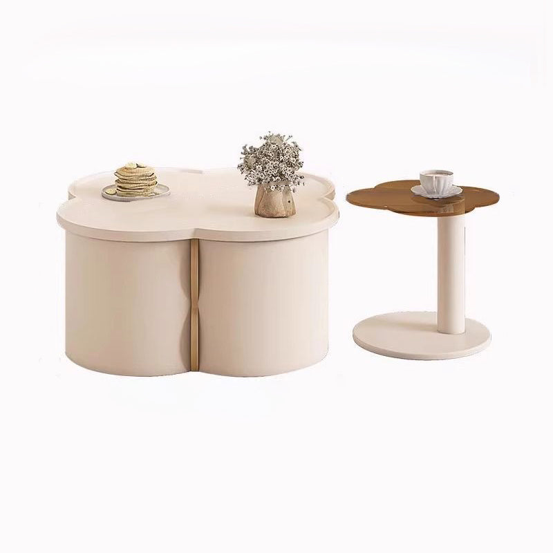 Moderner minimalistischer runder Clover-Couchtisch aus MDF mit kratzfestem Leder für das Wohnzimmer 