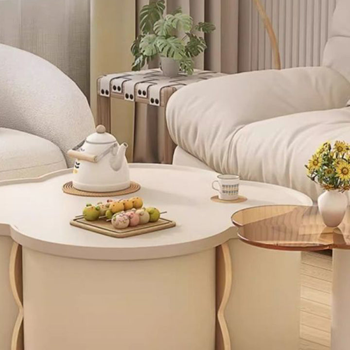 Moderner minimalistischer runder Clover-Couchtisch aus MDF mit kratzfestem Leder für das Wohnzimmer 