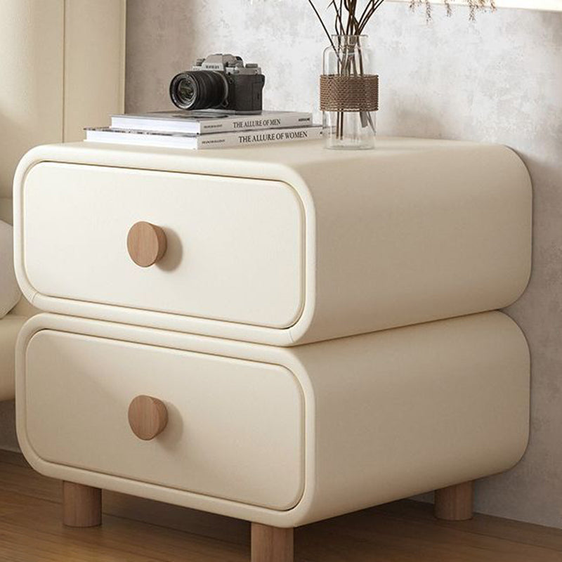 Contemporary Scandinavian Square Microfiber Leather Eco-Friendly Engineered Wood Nightstand 2-Drawer For Bedroom