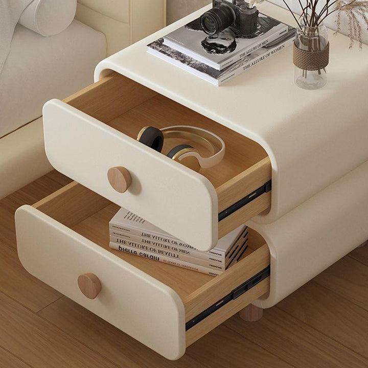 Contemporary Scandinavian Square Microfiber Leather Eco-Friendly Engineered Wood Nightstand 2-Drawer For Bedroom