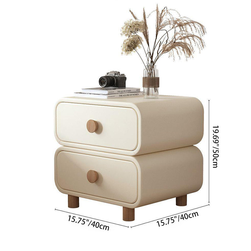 Contemporary Scandinavian Square Microfiber Leather Eco-Friendly Engineered Wood Nightstand 2-Drawer For Bedroom