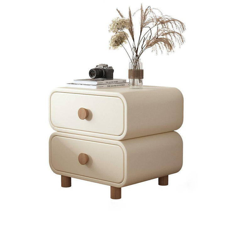 Contemporary Scandinavian Square Microfiber Leather Eco-Friendly Engineered Wood Nightstand 2-Drawer For Bedroom