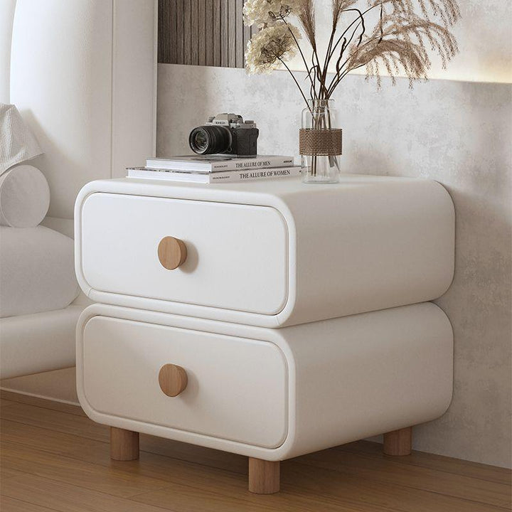 Contemporary Scandinavian Square Microfiber Leather Eco-Friendly Engineered Wood Nightstand 2-Drawer For Bedroom