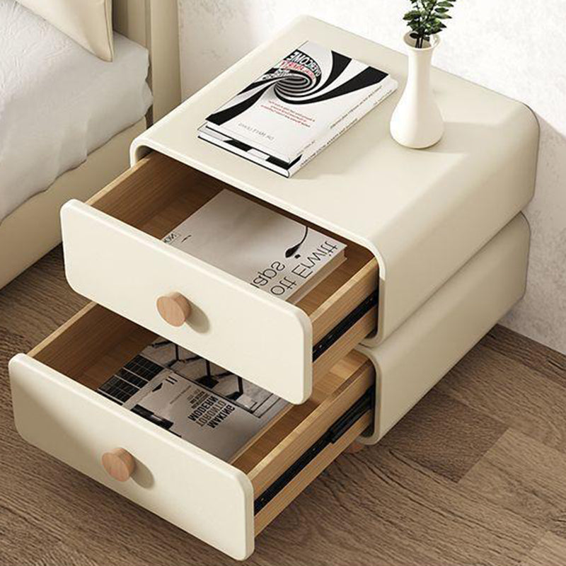 Contemporary Scandinavian Square Microfiber Leather Eco-Friendly Engineered Wood Nightstand 2-Drawer For Bedroom