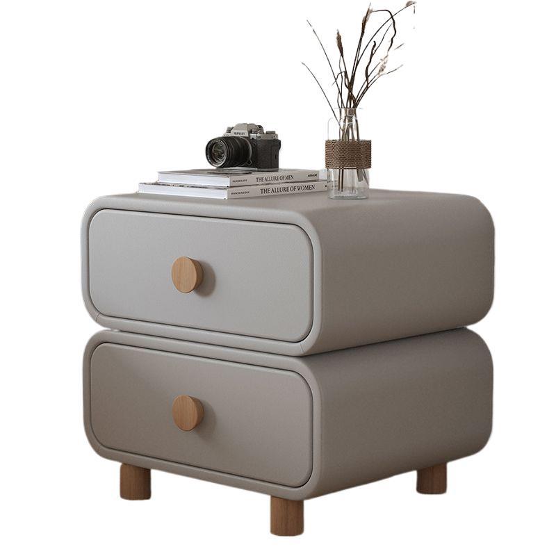Contemporary Scandinavian Square Microfiber Leather Eco-Friendly Engineered Wood Nightstand 2-Drawer For Bedroom