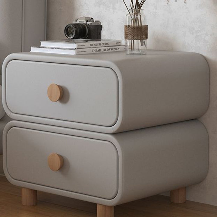 Contemporary Scandinavian Square Microfiber Leather Eco-Friendly Engineered Wood Nightstand 2-Drawer For Bedroom