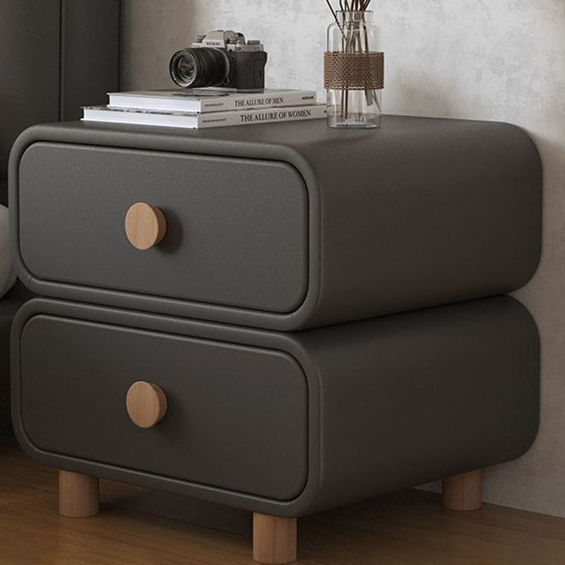 Contemporary Scandinavian Square Microfiber Leather Eco-Friendly Engineered Wood Nightstand 2-Drawer For Bedroom