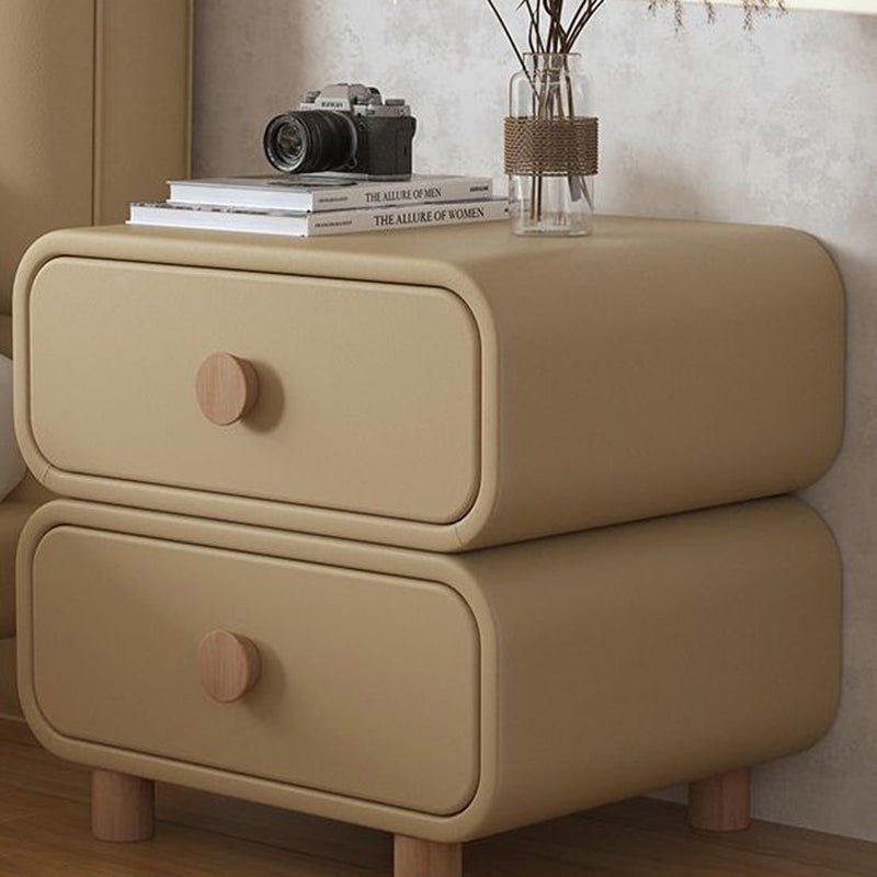 Contemporary Scandinavian Square Microfiber Leather Eco-Friendly Engineered Wood Nightstand 2-Drawer For Bedroom