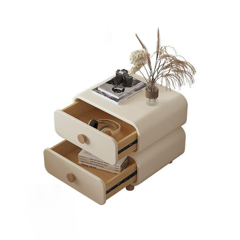 Contemporary Scandinavian Square Microfiber Leather Eco-Friendly Engineered Wood Nightstand 2-Drawer For Bedroom