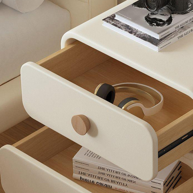 Contemporary Scandinavian Square Microfiber Leather Eco-Friendly Engineered Wood Nightstand 2-Drawer For Bedroom