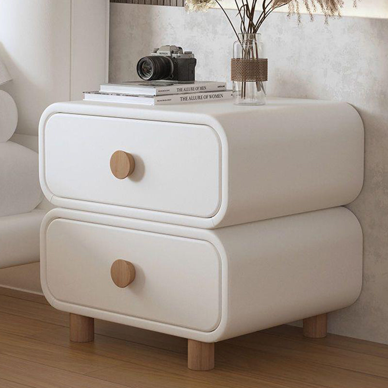 Contemporary Scandinavian Square Microfiber Leather Eco-Friendly Engineered Wood Nightstand 2-Drawer For Bedroom