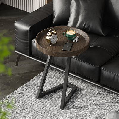 Contemporary Creative Round Solid Wood Stainless Steel Side Table For Living Room
