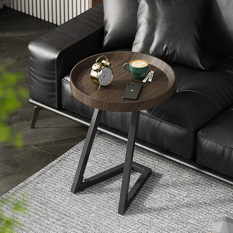 Contemporary Creative Round Solid Wood Stainless Steel Side Table For Living Room