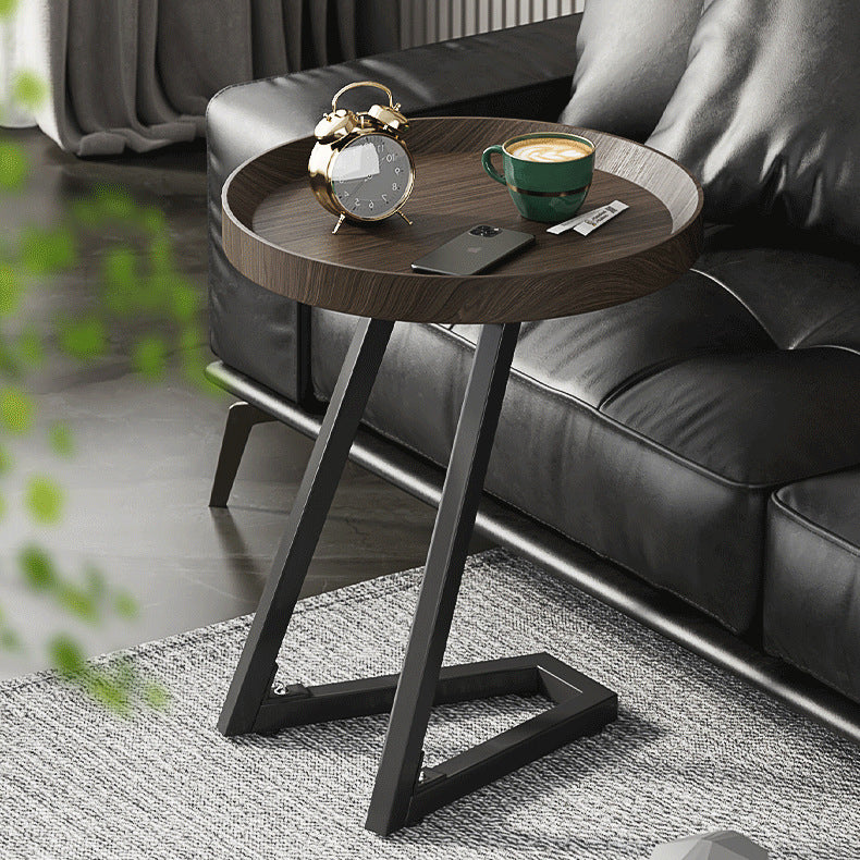 Contemporary Creative Round Solid Wood Stainless Steel Side Table For Living Room