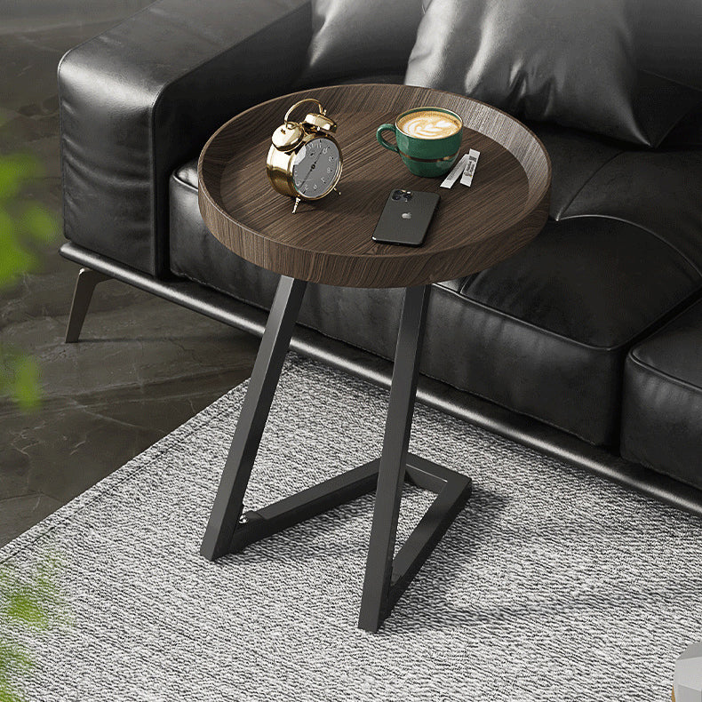 Contemporary Creative Round Solid Wood Stainless Steel Side Table For Living Room