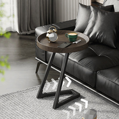 Contemporary Creative Round Solid Wood Stainless Steel Side Table For Living Room