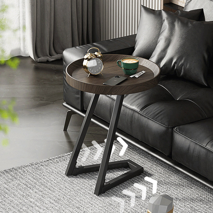 Contemporary Creative Round Solid Wood Stainless Steel Side Table For Living Room