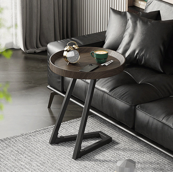 Contemporary Creative Round Solid Wood Stainless Steel Side Table For Living Room