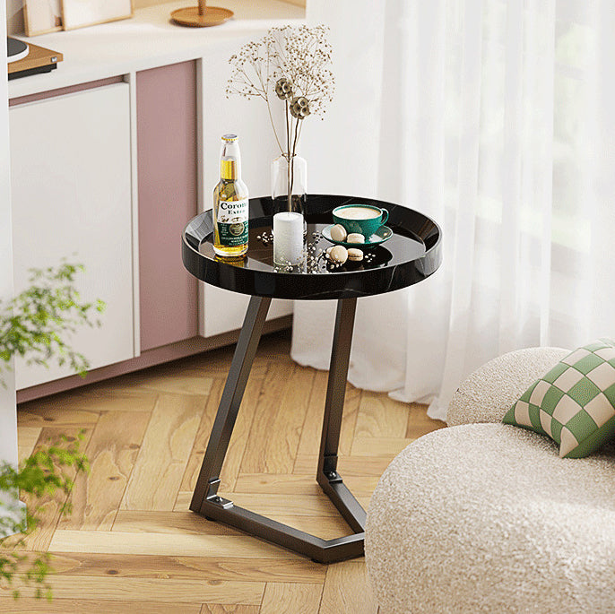 Contemporary Creative Round Solid Wood Stainless Steel Side Table For Living Room