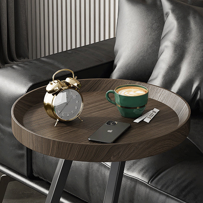 Contemporary Creative Round Solid Wood Stainless Steel Side Table For Living Room