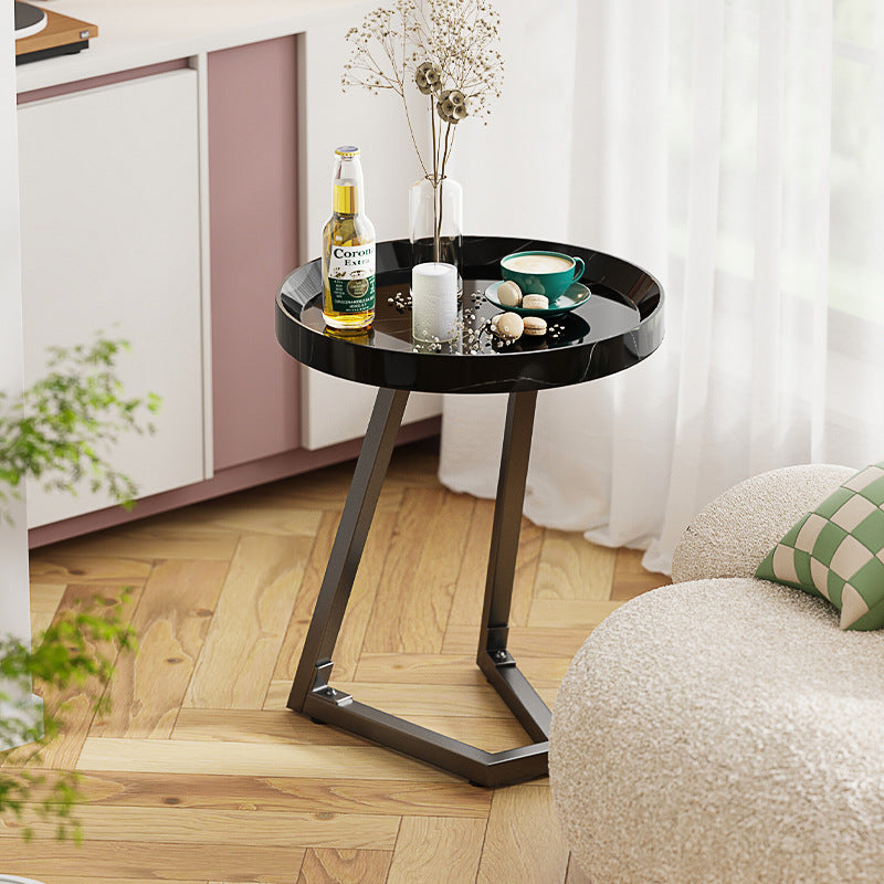 Contemporary Creative Round Solid Wood Stainless Steel Side Table For Living Room
