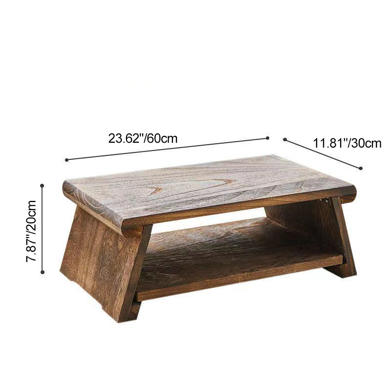 Traditioneller japanischer rechteckiger Couchtisch aus massivem Holz mit 1 Regal für das Wohnzimmer 