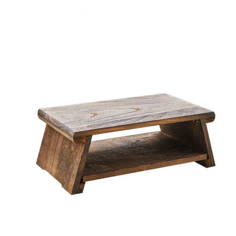 Traditioneller japanischer rechteckiger Couchtisch aus massivem Holz mit 1 Regal für das Wohnzimmer 