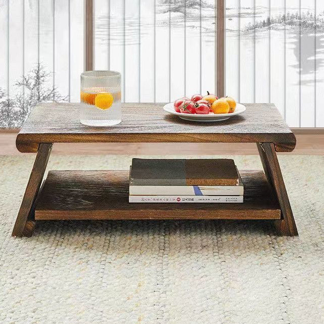 Traditioneller japanischer rechteckiger Couchtisch aus massivem Holz mit 1 Regal für das Wohnzimmer 