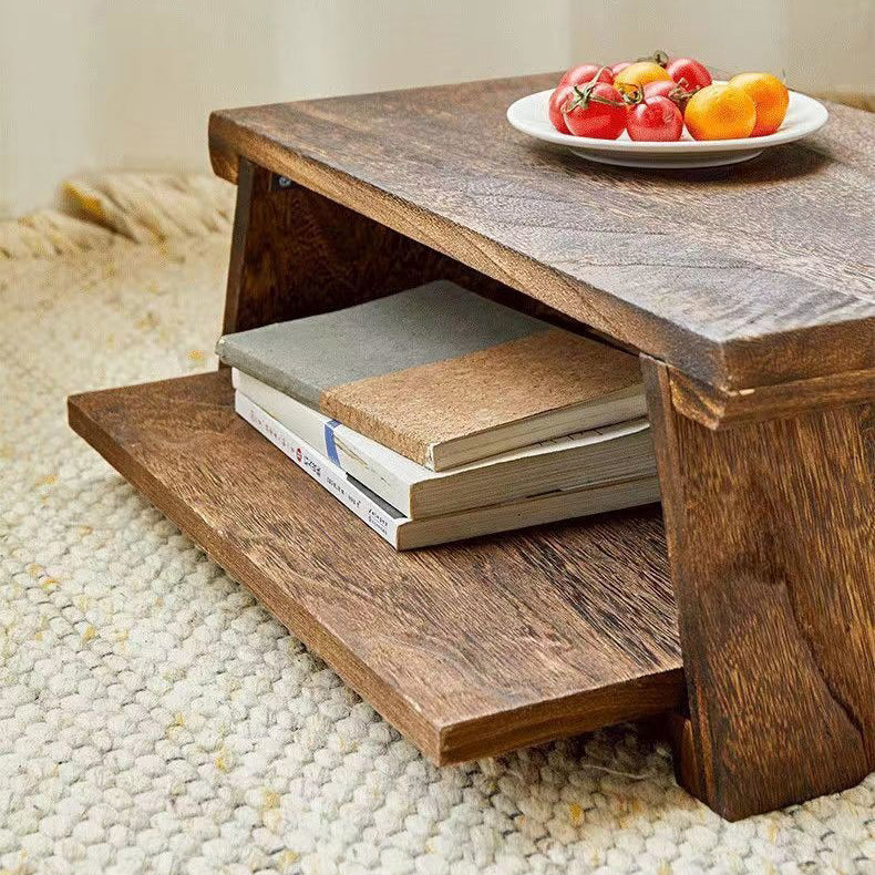 Traditioneller japanischer rechteckiger Couchtisch aus massivem Holz mit 1 Regal für das Wohnzimmer 